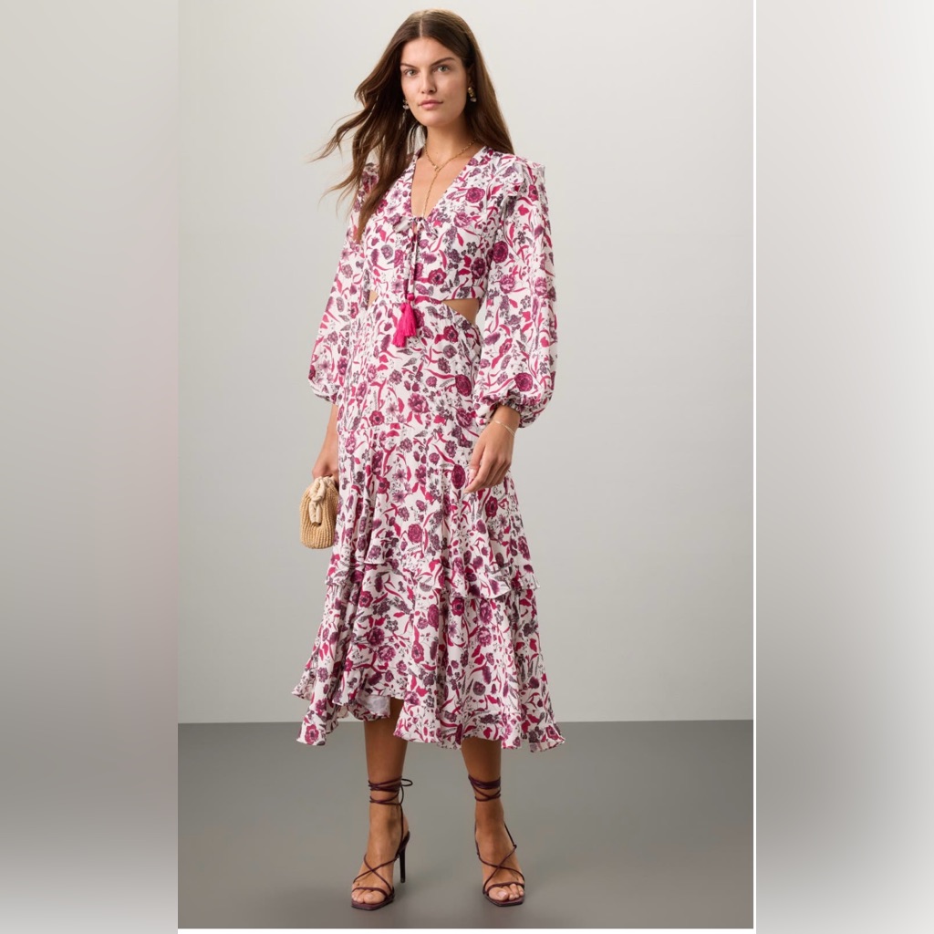 Alexis Burgundy And White Floral Long Sleeve Dress